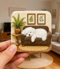 Sleepy Puppy Sofa 3D Resin Fridge Magnet
