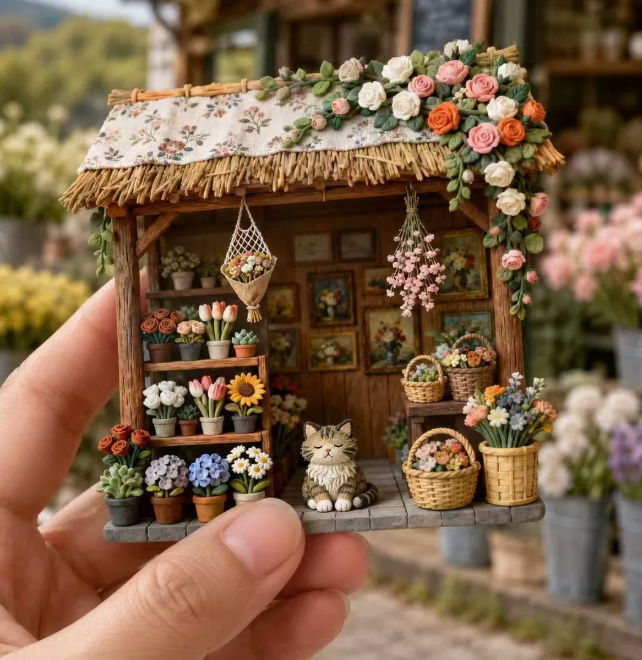Flower Cottage – Miniature Resin Fridge Magnet