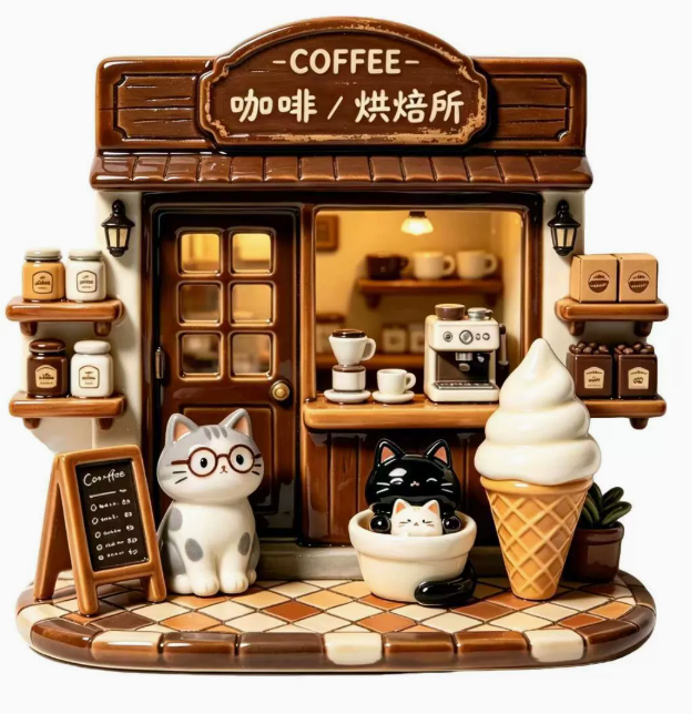 Cat Coffee Shop – Miniature Resin Fridge Magnet
