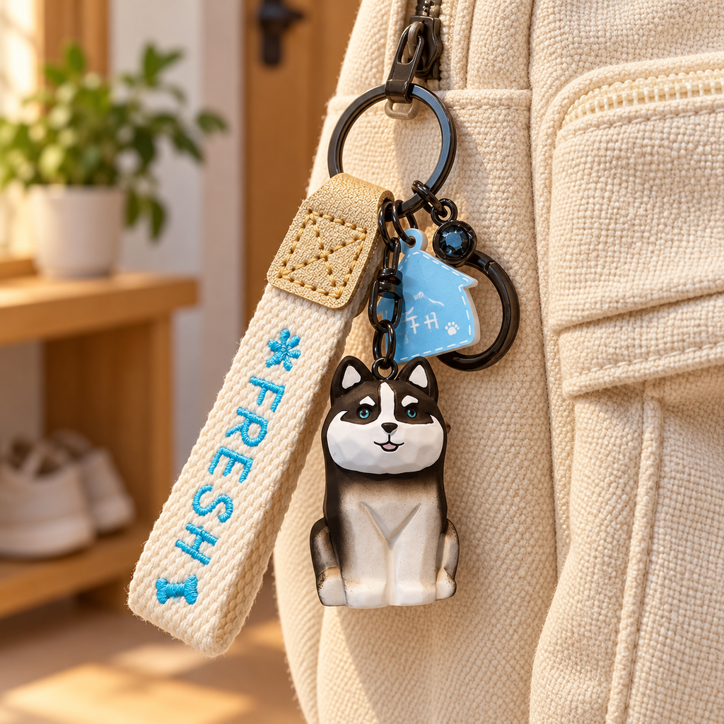 Dog Family – Wood-Carved Look Resin Keychains | 4 Styles