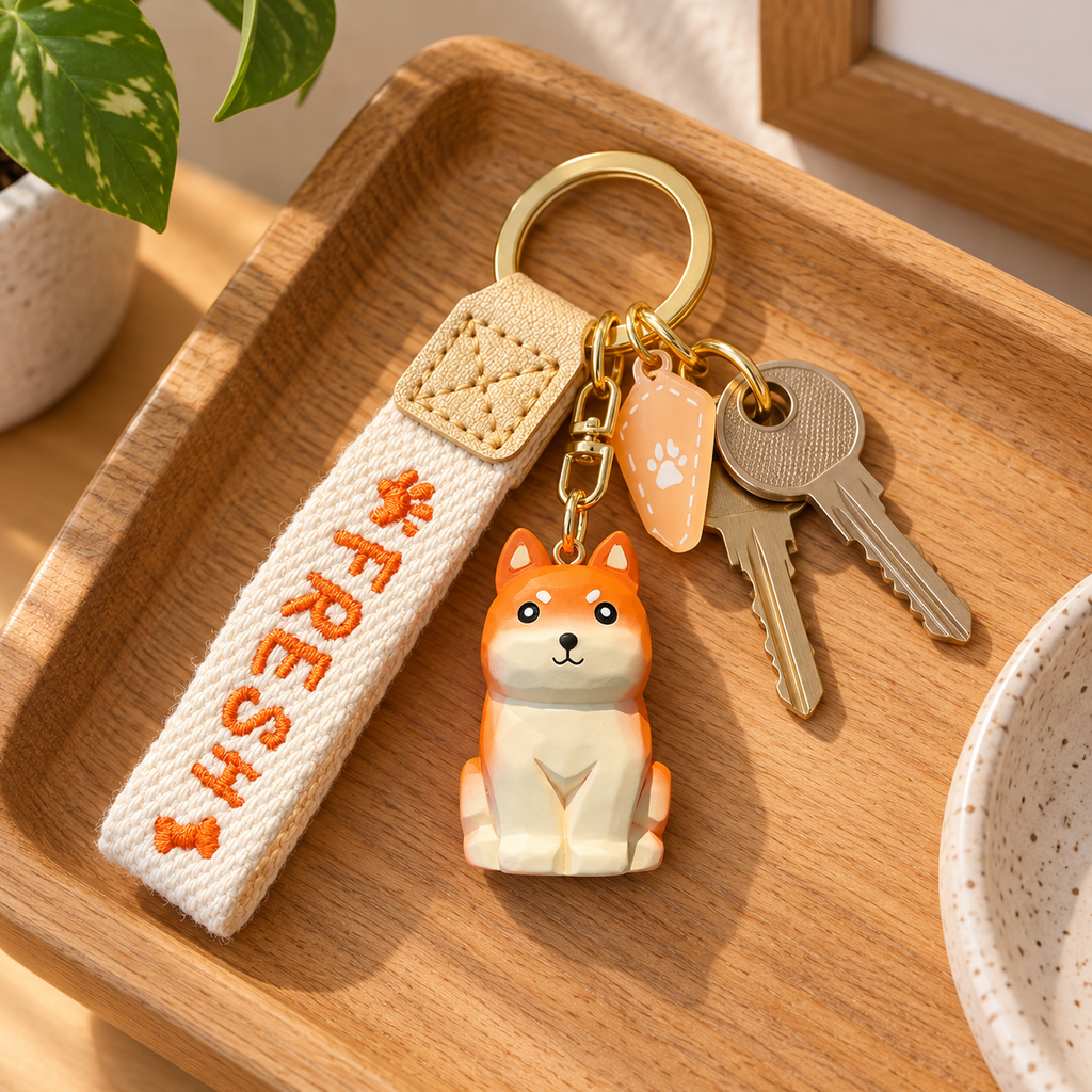 Dog Family – Wood-Carved Look Resin Keychains | 4 Styles
