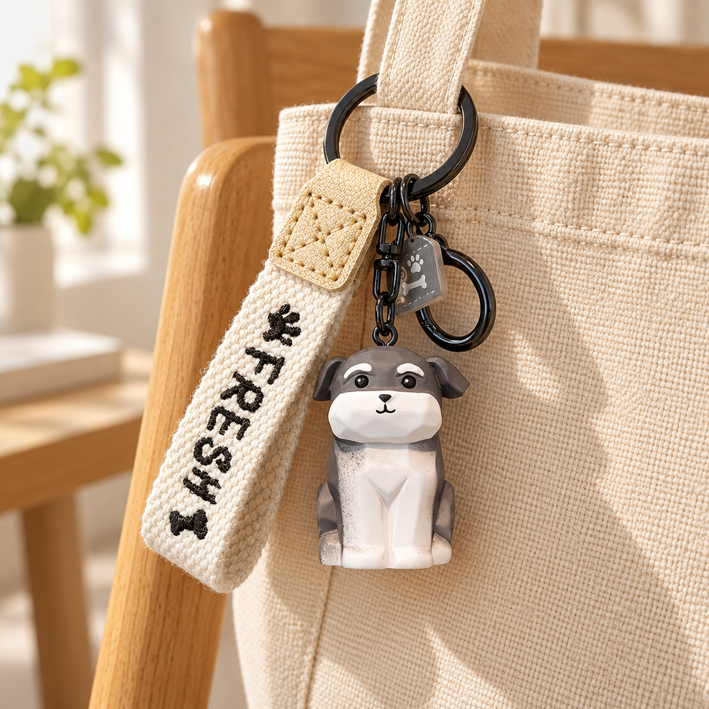 Dog Family – Wood-Carved Look Resin Keychains | 4 Styles