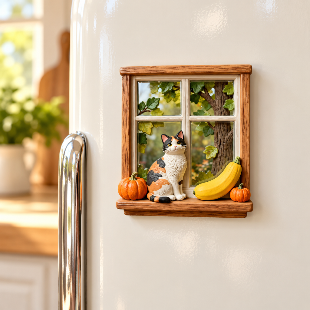Window Calico Cat 3D Resin Fridge Magnet
