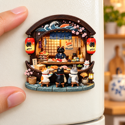 Cat Sushi Bar – Miniature Resin Fridge Magnet