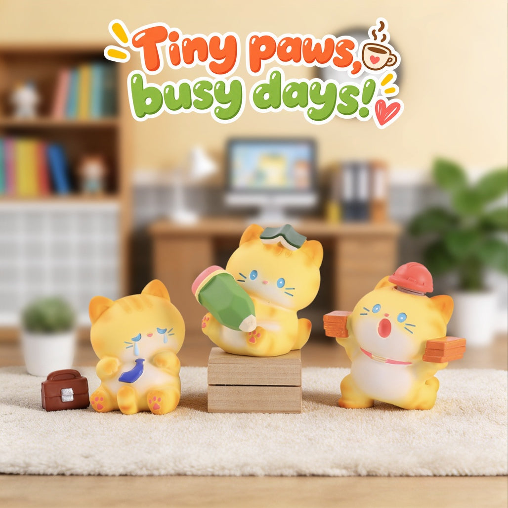 Orange Cat Work Diary – Busy Little Cats Blind Box, 6 Designs + Secret (1 Box / Full Set)