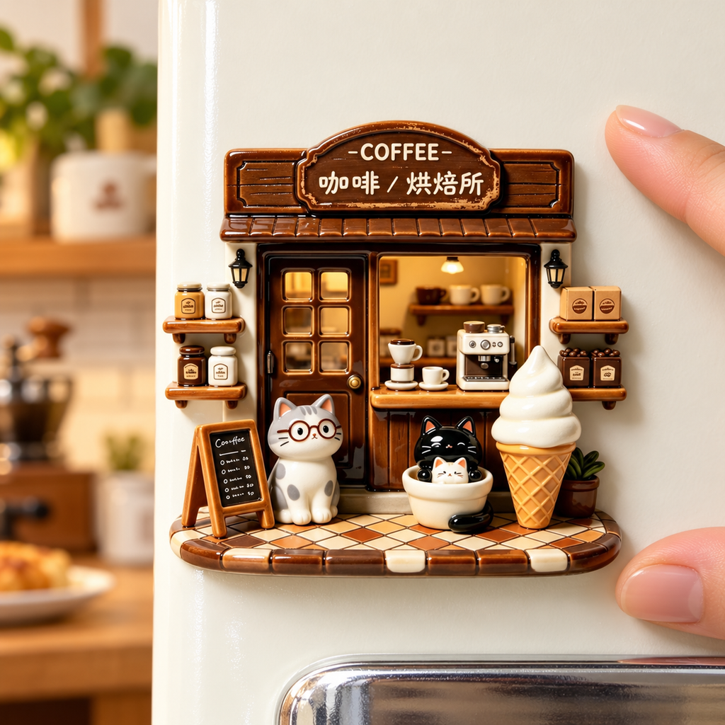 Cat Coffee Shop – Miniature Resin Fridge Magnet