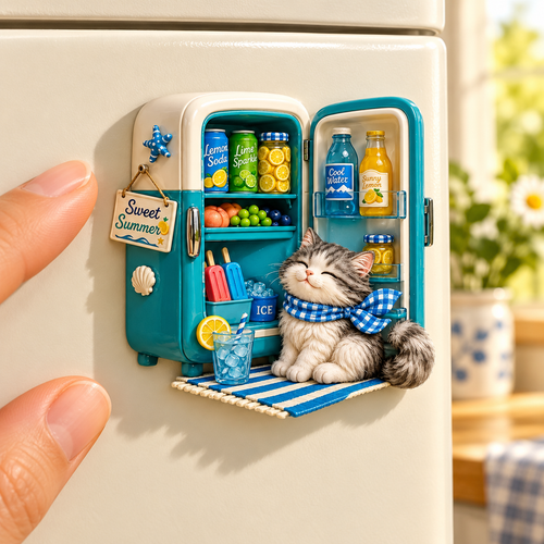 Sweet Summer Cat – 3D Fridge Magnet