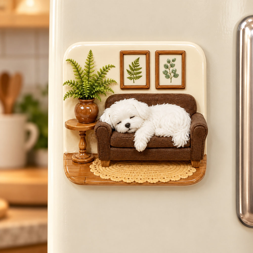 Sleepy Puppy Sofa 3D Resin Fridge Magnet