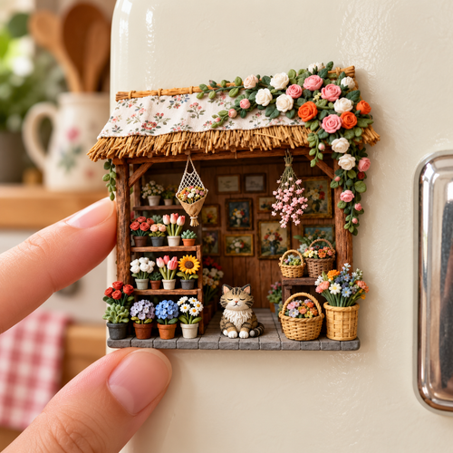 Flower Cottage – Miniature Resin Fridge Magnet