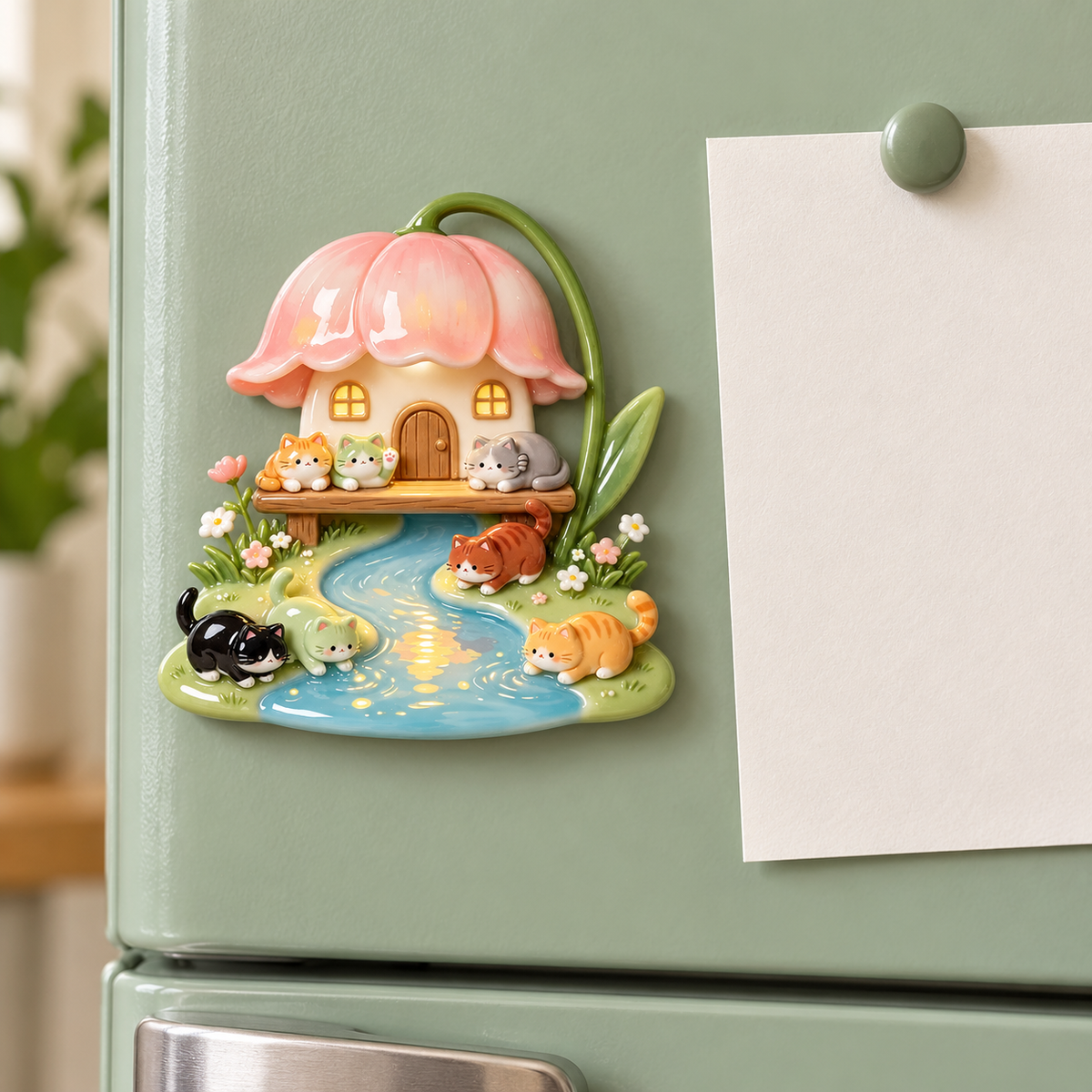 Blossom Cottage Cats – Resin Fridge Magnet
