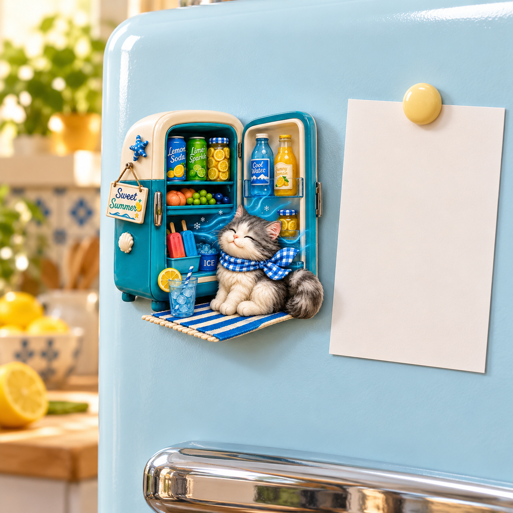 Sweet Summer Cat – 3D Fridge Magnet