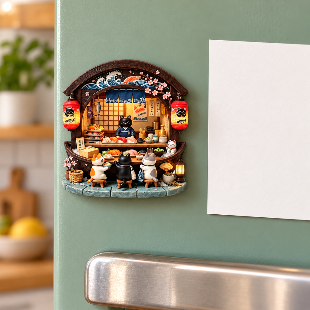 Cat Sushi Bar – Miniature Resin Fridge Magnet