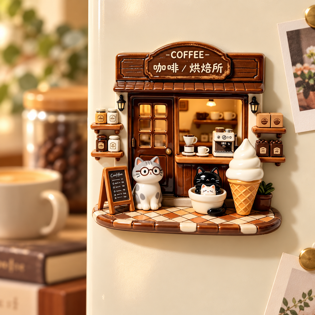 Cat Coffee Shop – Miniature Resin Fridge Magnet