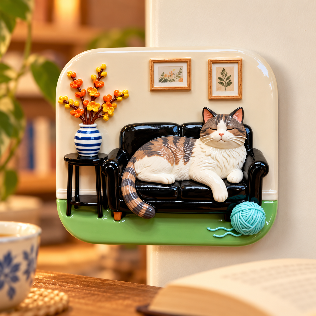 Cozy Sofa Cat 3D Resin Fridge Magnet