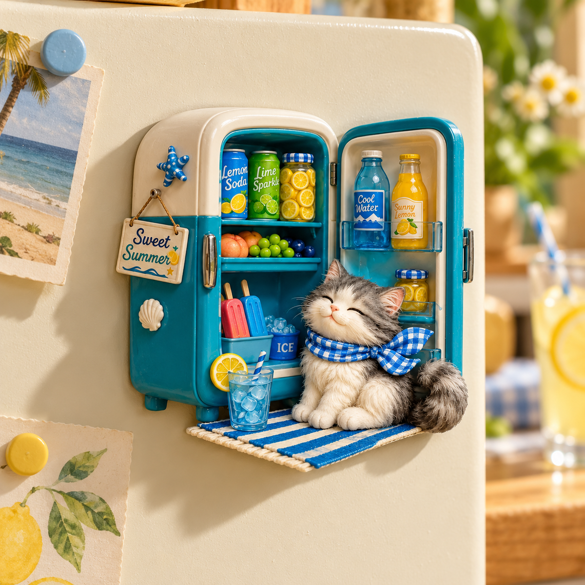 Sweet Summer Cat – 3D Fridge Magnet