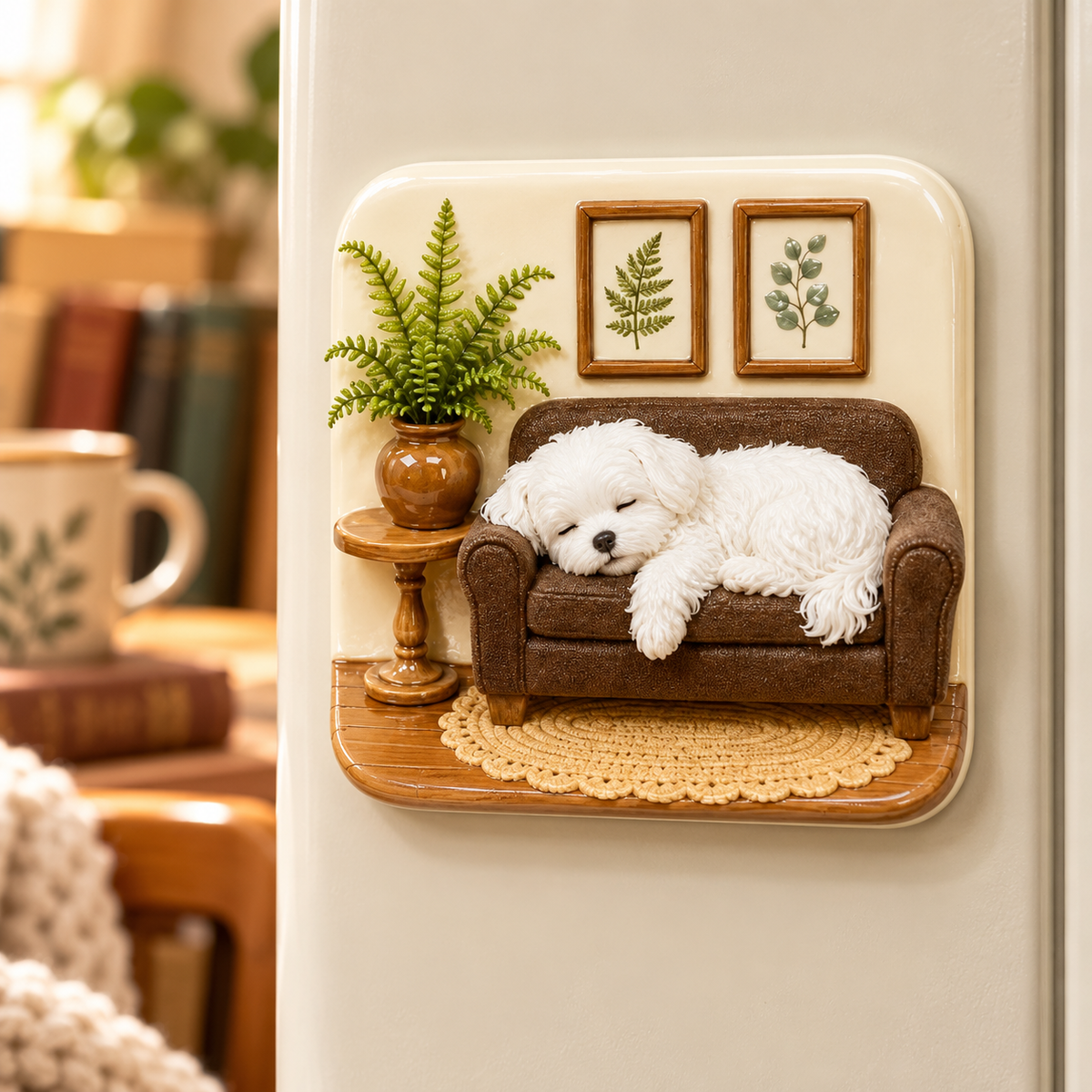 Sleepy Puppy Sofa 3D Resin Fridge Magnet