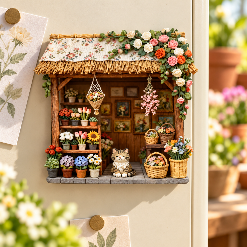 Flower Cottage – Miniature Resin Fridge Magnet