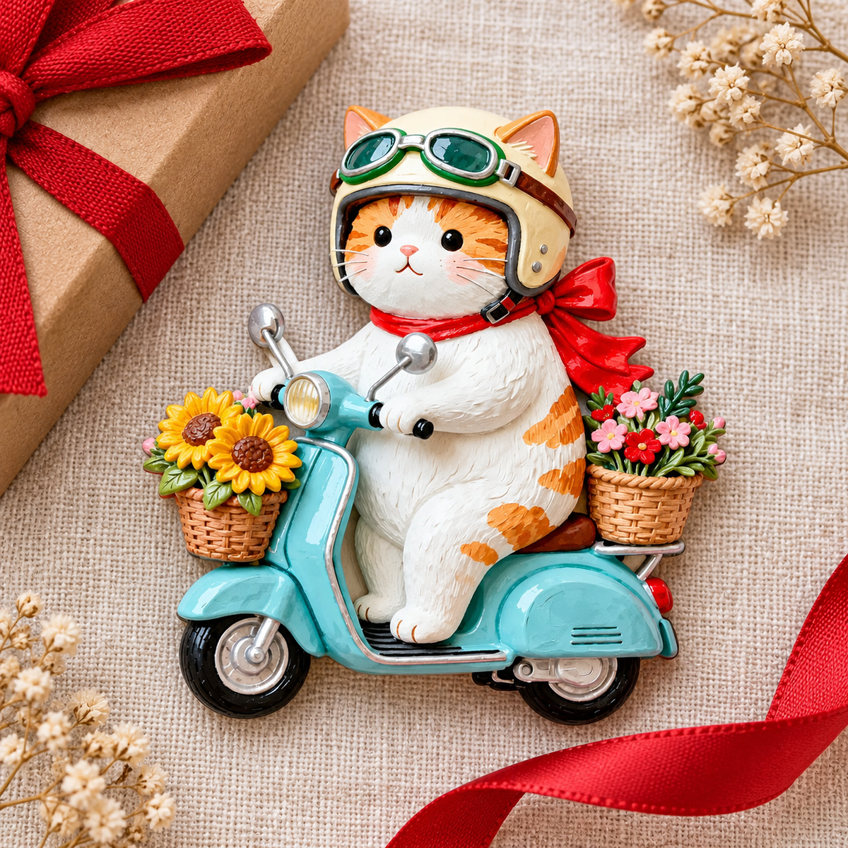 Flower Scooter Cat 3D Resin Fridge Magnet