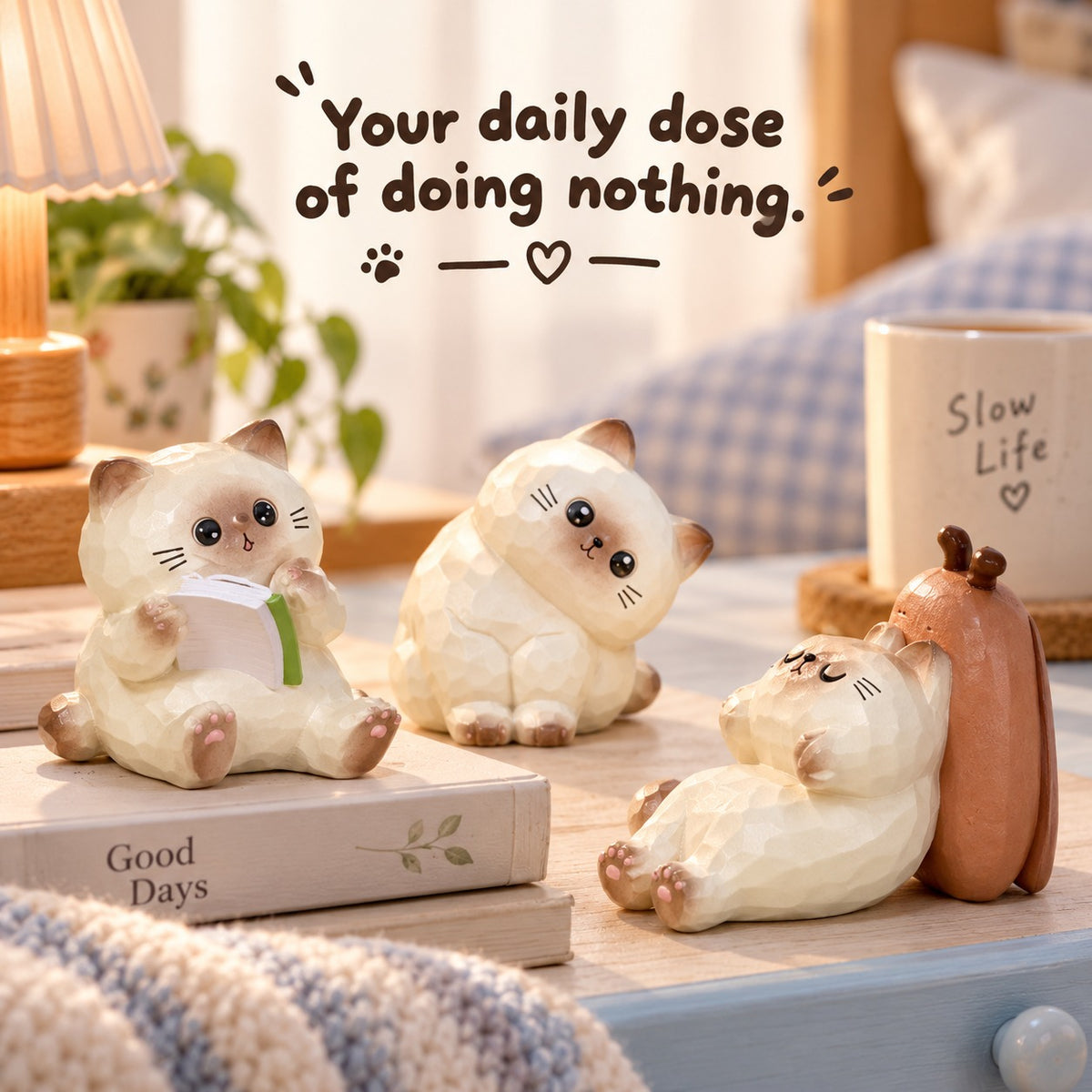 Lazy Cat – Just Enjoy Resin Cat Blind Box, 8 Designs + Secret (1 Box / Full Set)