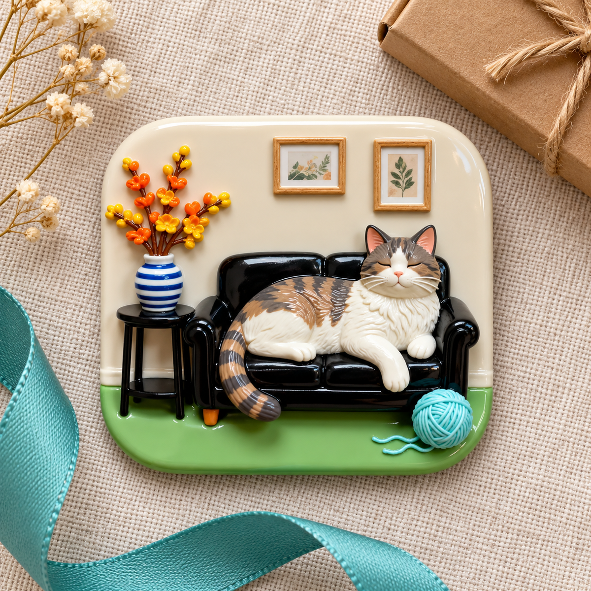 Cozy Sofa Cat 3D Resin Fridge Magnet