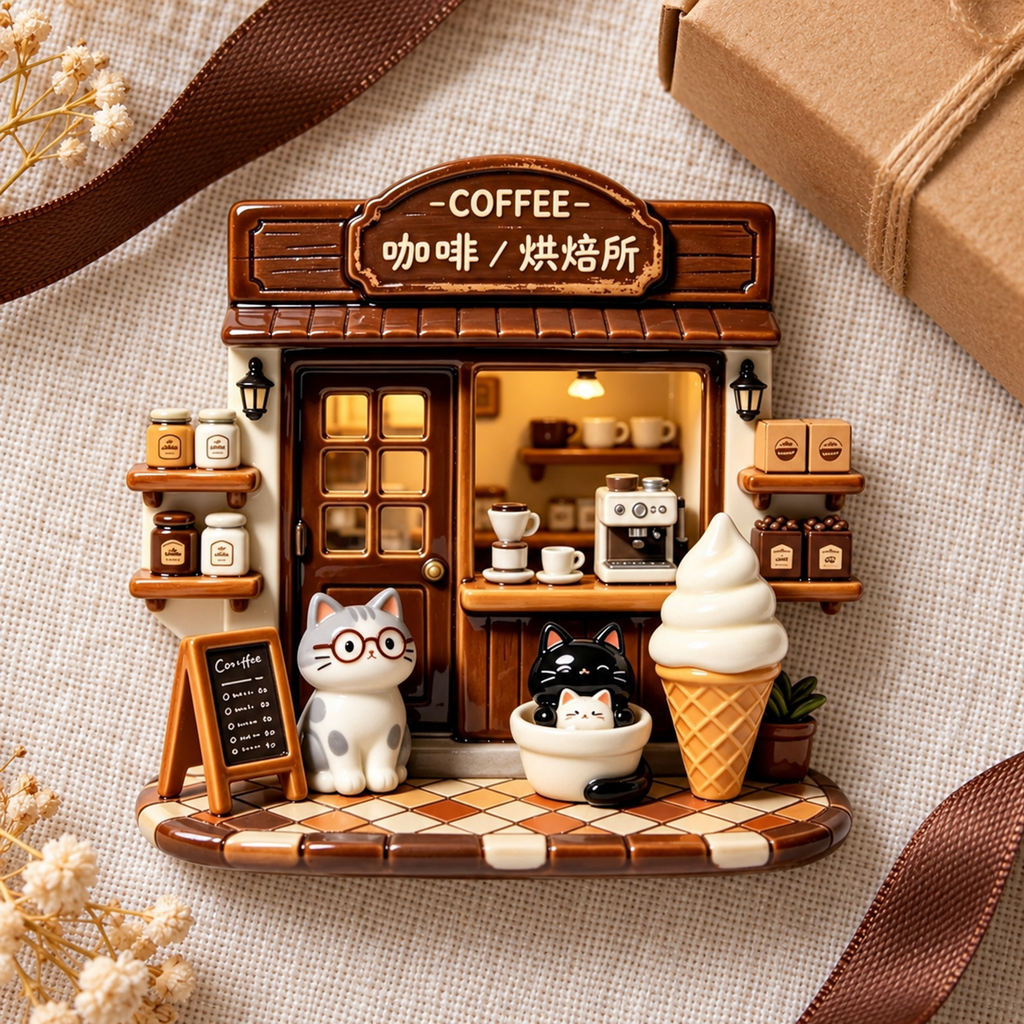 Cat Coffee Shop – Miniature Resin Fridge Magnet
