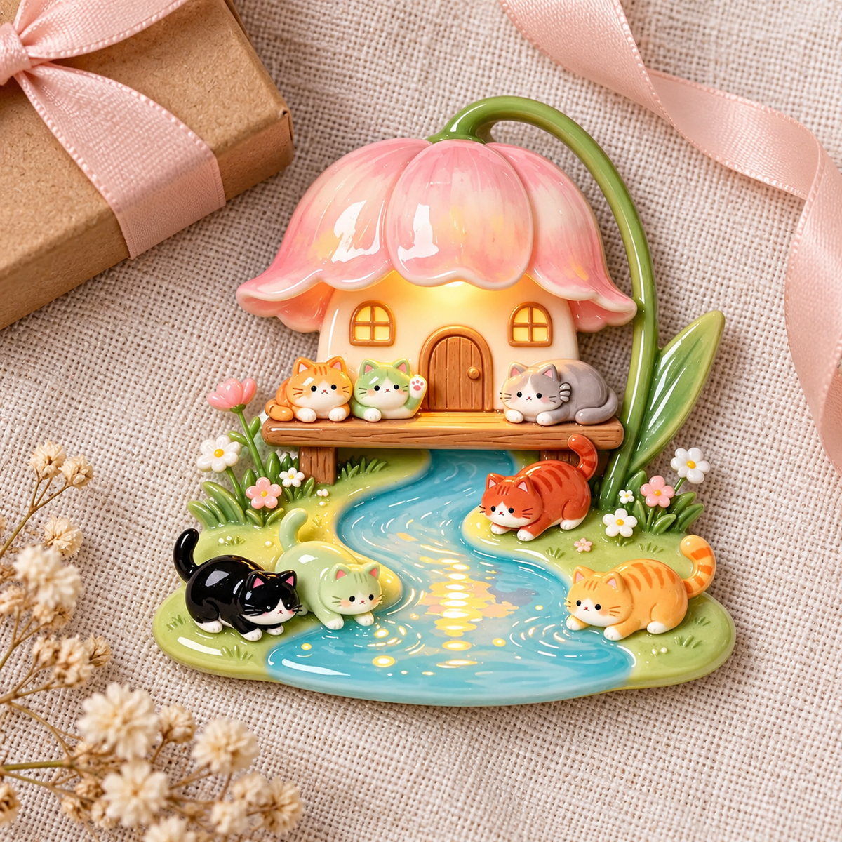 Blossom Cottage Cats – Resin Fridge Magnet