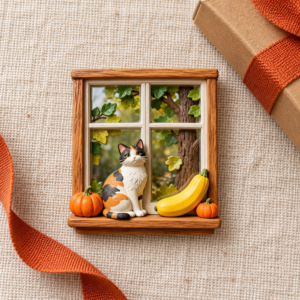 Window Calico Cat 3D Resin Fridge Magnet