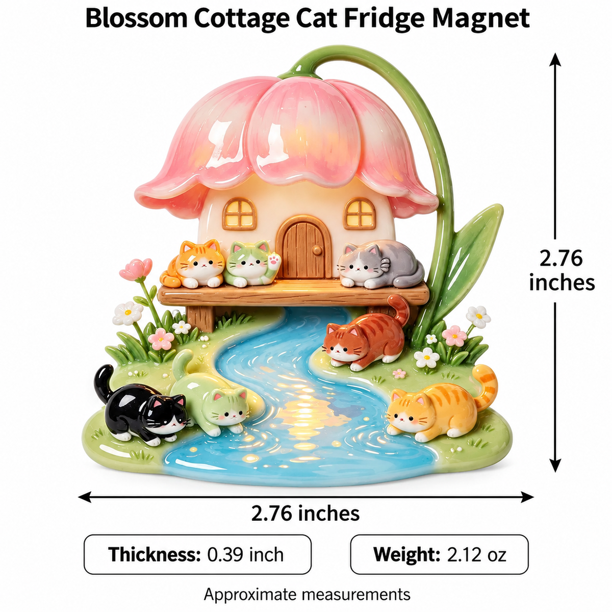 Blossom Cottage Cats – Resin Fridge Magnet