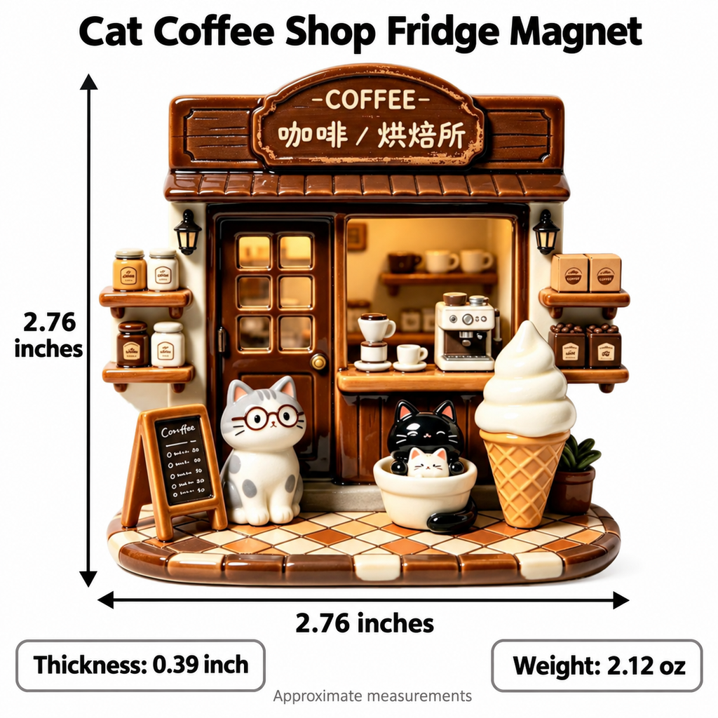 Cat Coffee Shop – Miniature Resin Fridge Magnet