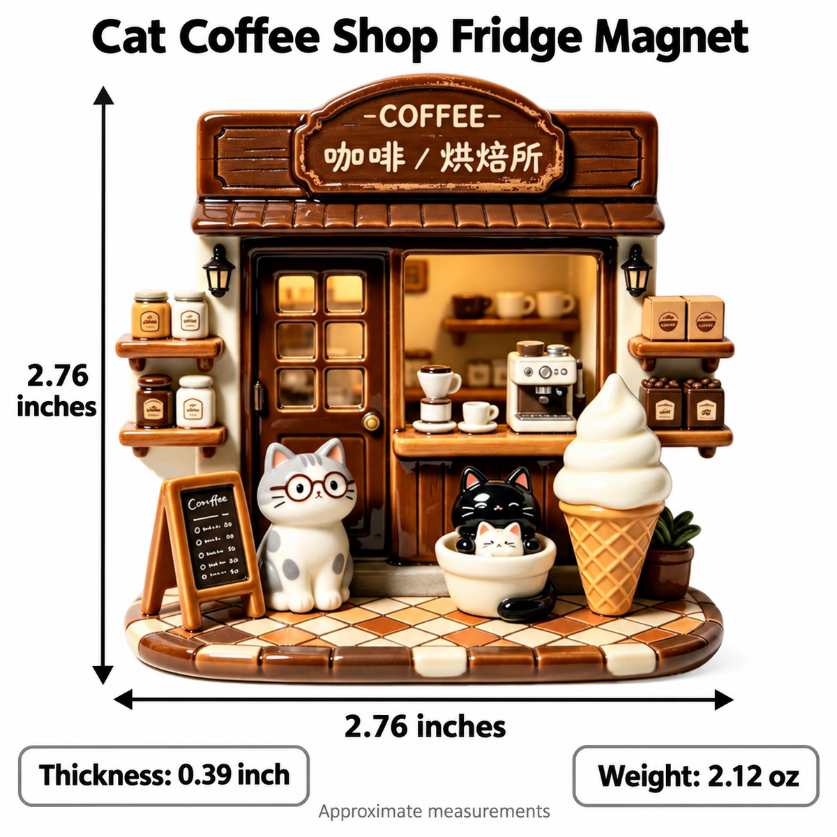 Cat Coffee Shop – Miniature Resin Fridge Magnet