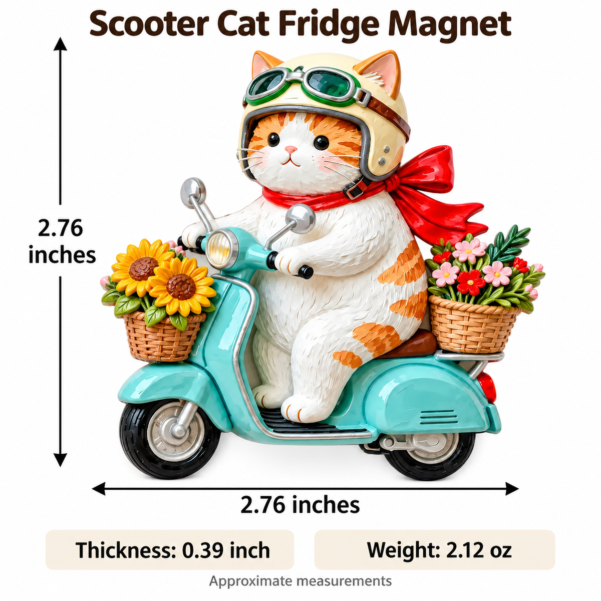 Flower Scooter Cat 3D Resin Fridge Magnet