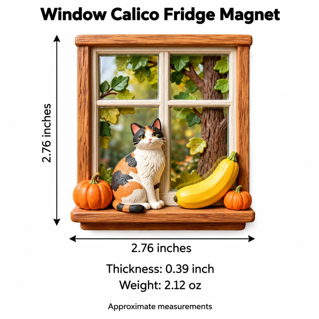 Window Calico Cat 3D Resin Fridge Magnet