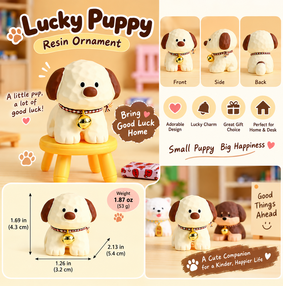 Lucky Puppy Resin Ornament – Cute Wagging Tail Dog Figurine